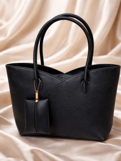 Sac Cabas Signature simili cuir noir signature vue face
